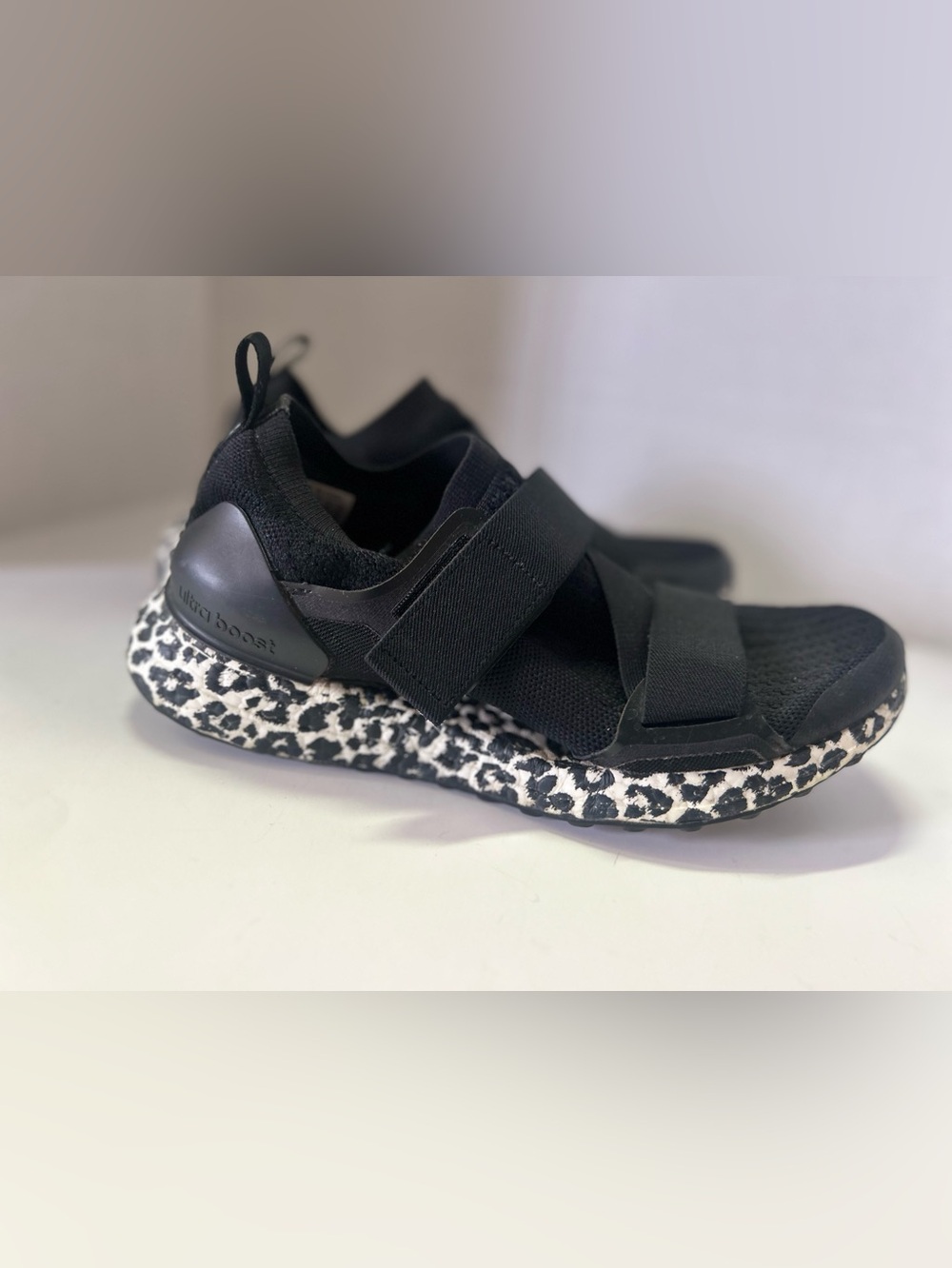 Stella McCartney x Adidas Ultraboost Sneakers with Black & White Leopard Sole W8